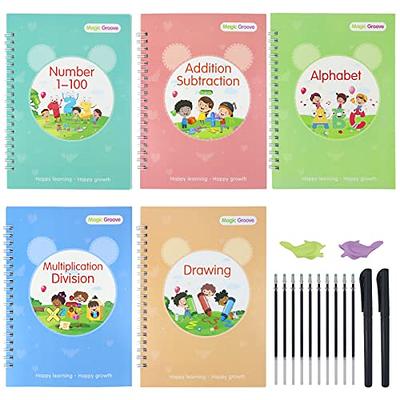 Vartiey Children's Magic Copybooks,Grooved Handwriting Book Practice,The  Grooved Handwriting Book,Reusable Tracing Workbook with (4 Books with Pen+1  book protec…