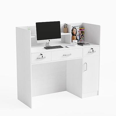 FUFU&GAGA 55.1 in. W x 43.3 in. H White MDF Computer Desk with a