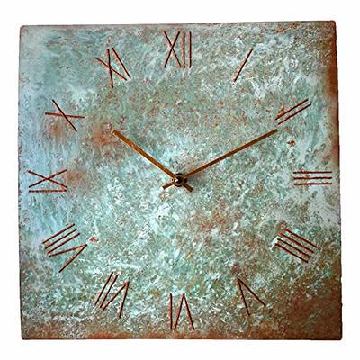 InTheTime 12-inch Turquoise Copper Wall Clock Square Large Silent