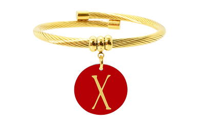 Gold Tone Reversible Colorful Initial Bracelets By Pink Box - Red