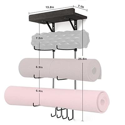 Classy Wood Foam Roller & Yoga Mat Storage Rack. Easy Wall Mount