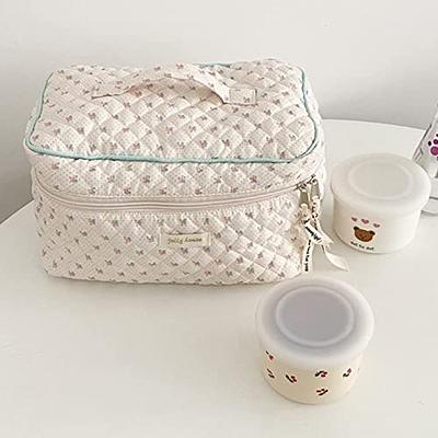 Small Cosmetic Bag With Floral Quilted Makeup Pouch - Travel Toiletry  Organizer