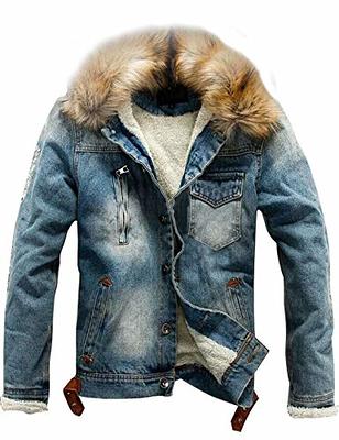 Men's Fleece Lined Jean Jacket Winter Sherpa Windbreaker Cotton Denim  Trucker Jacket