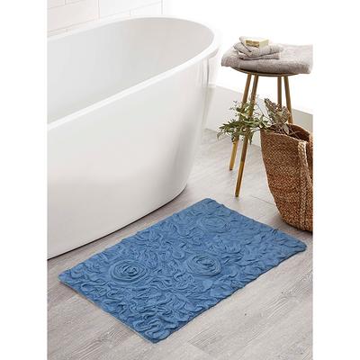 Home Weavers Inc Double Ruffle Collection 17 in. x 24 in. Beige Cotton Bath Rug, Linen