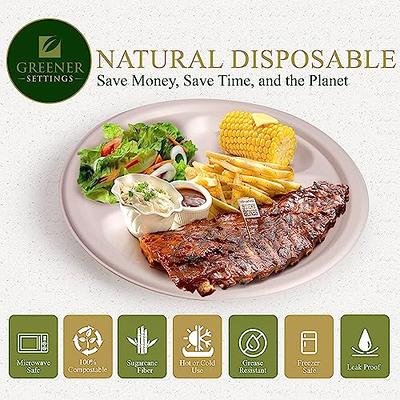ECOLipak 150 Pack Compostable 3 Compartment Plates, Heavy-Duty Disposable  Biodegradable Paper Plates, 8.85 inch Eco-Friendly Sugarcane Bagasse  Divided