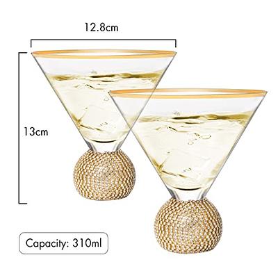 Diamond Studded Martini Glasses Set of 2 - The Wine Savant - Gold Rimm