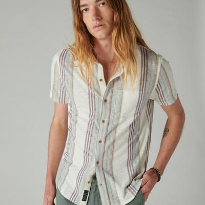 Lucky Brand Linen Short Sleeve Multi Stripe Button Up Shirt