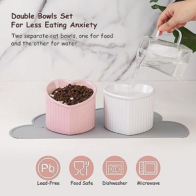 Cat Food Water Bowl Set - Raised Ceramic Cat Feeding Bowls with