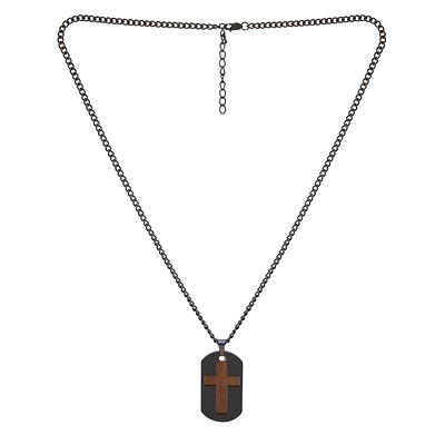 American Exchange Men's Diamond Stainless Steel Gold/Gold Dog Tag Pendant  Necklace 