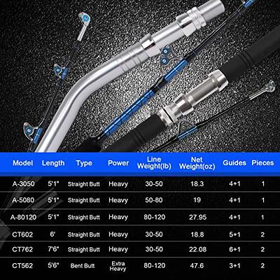 Fiblink Year Sale Saltwater Offshore Heavy Trolling Fishing Rod Big Game  Conventional Boat Fishing Roller Rod Pole with All Roller Guides (Heavy