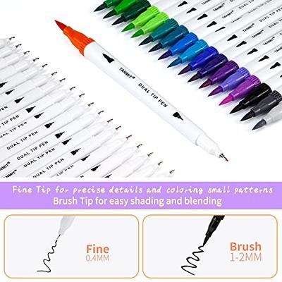 Eglyenlky Colored Markers for Adult Coloring Books Dual Tip Brush Pens with 100 Watercolor Fine Tip Markers (0.4mm) and Brush PE