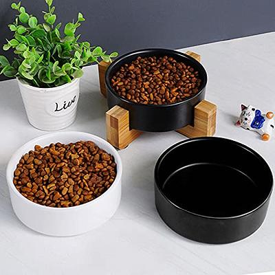Addogyy Black Elevated/Raised Dog Bowl Ceramic with Wood Stand for Medium  Large Breed,Dog Food Water Dish Heavy Wighted, Non Slip Modern Cute