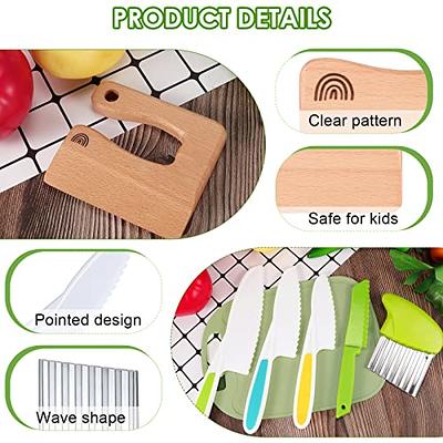 Wooden Kids Kitchen Knife Set - Includes Safe Knife, Serrated