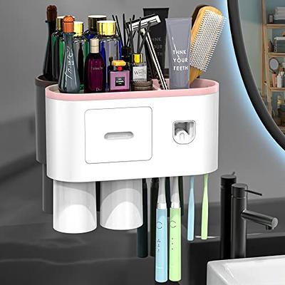  Toothbrush Holders for Bathrooms, 4 Cups Toothbrush Holder Wall  Mounted with Toothpaste Dispenser - Large Capacity Tray, Cosmetic Drawer -  Tooth Brushing Holder & Bathroom Accessories (4 Cup, White) : Home & Kitchen