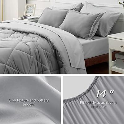 Bedsure Queen Comforter Set - 7 Pieces Comforters Queen Size Grey, Pintuck  Bedding Sets Queen for All Season, Bed in a Bag with Flat Sheet and Fitted