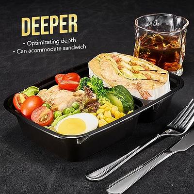 32 oz. Black Microwavable Meal Prep 2 Compartment Food Container w/Lid  Reusable