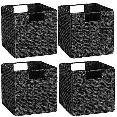 Vagusicc Wicker Storage Basket, Set of 2 Hand-Woven Storage Basket Foldable  Cube Storage Bins Organizer 11 Inch Square Wicker Storage Baskets for
