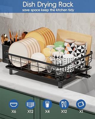 Simple Houseware Large Over Sink Counter Top Dish Drainer Drying Rack with Drying  Mat and Utensil Holder, Black 