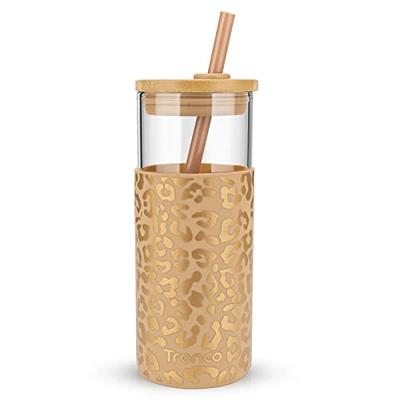 Tronco, Dining, Tronco Glass Tumbler Bamboo Lid Straw 2oz Reusable Iced  Coffee Drink Cup Blue