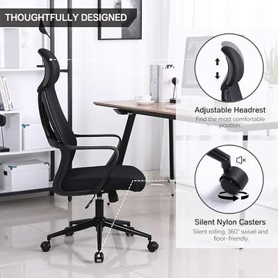 Mesh Office Chair,Ergonomic Office Chair with Adjustable Lumbar  Support,Armrest,Headrest-Tilt High Back Desk Chair with Mute Wheel for  Office, Home