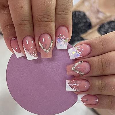 QINGGE Baby Pink Press on Nails Short Length Square Fake Nails