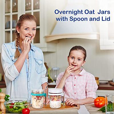 SMARCH Overnight Oats Jars with Lid and Spoon Set of 2, 16 oz Large  Capacity Airtight Oatmeal Container with Measurement Marks, Mason Jars with  Lid