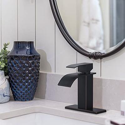 SOKA Brass Bathroom Faucet Chrome Bathroom Sink Faucet Matte Black with  Pop-up Sink Drain Stopper
