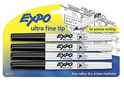 Expo 86661 Low-Odor Dry Erase Markers, Fine Point, Black, 4-Count