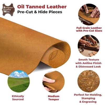 European Leather Work 9-10 oz. 3.6-4mm Oil-Tanned Leather Scraps Size: 2 LB  - Bourbon BrownCowhide Full Grain Leather for Tooling, Accessories