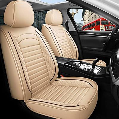 Beige Luxury PU Leather Car Seat Covers Full Surrounded Seat Cushions w/  Pillows