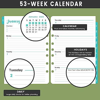 2024 Weekly & Monthly Planner Refill for A5 Ring Binder, 5-1/2 x 8-1/4,  from January 2024 to December 2024, 6-Hole Punched