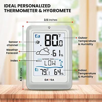 GEEVON Indoor Outdoor Thermometer Wireless Digital Hygrometer Temperature  Gauge with Time,200ft/60m Range Temperature Humidity Sensor 