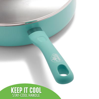 GreenLife Soft Grip Diamond Healthy Ceramic Nonstick, 3QT Chef Saute Pan  with Lid, PFAS-Free, Dishwasher Safe, Turquoise