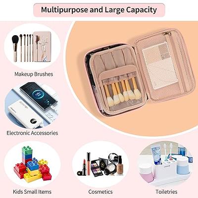 OCHEAL Small Makeup Bag,Portable Cute Travel Makeup Bag Pouch for Women  Girls Makeup Brush Organizer Cosmetics Bags with Compartment-Black