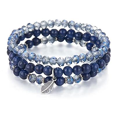 Noessla Stackable Crystal Beaded Bracelets for Women Boho Multi Layer  Stretch Bracelets Natural Stone Bead Bracelet with Leaf Charm Jewelry for  Women(Dark blue) - Yahoo Shopping