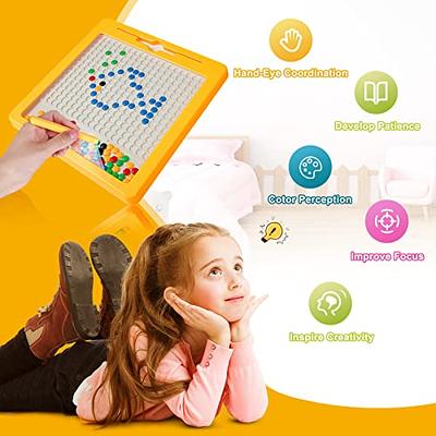 Magnetic Drawing Board，Magnetic Toys for Kids Ages 3-5，Magnetic Board for  Kids，Magnetic Doodle Board，Magnetic Dot Art，3 4 5 6-Year-Old Boys and Girls Travel  Toys (Yellow Dinosaur) 