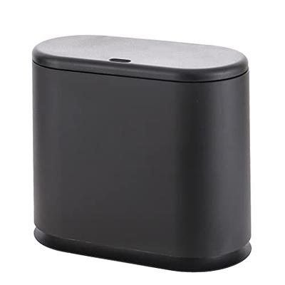 HANAMYA 8 Liter Slim Trash Can with Press Top Lid, Garbage Bin, for Home, Office, Bathroom, Black