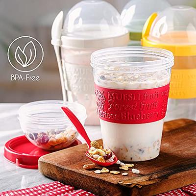 Cereal On The Go, Cup Container Breakfast Drink Milk Cups Portable Yogurt  and Travel To-Go Food Containers Storage With Spoon(Red)