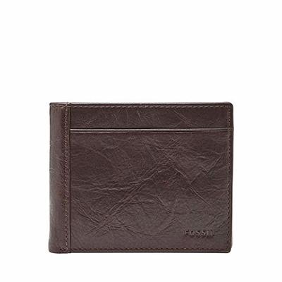 Men's Fossil Quinn Bifold with Flip ID Leather Wallet - Black - Size