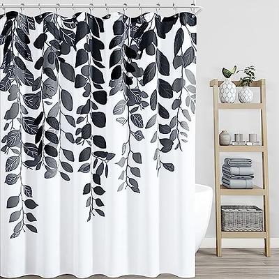 Tititex No Hooks Snap in Liner Black Eucalyptus Leaves Shower Curtain Sets,  Hote