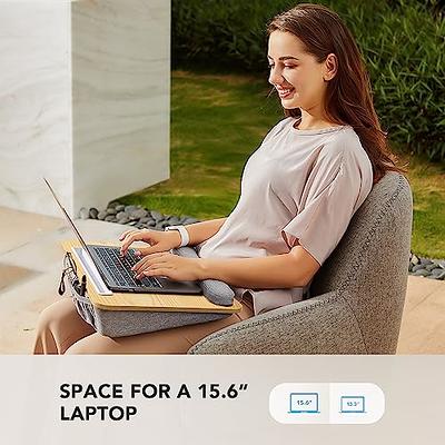 Lap Laptop Desk, Adjustable Angle Lap Desk with Cushion Fits up to 17 inch  Laptop, Soft Lap Pad, Storage Function, Wrist Rest, Tablet Slot, Portable