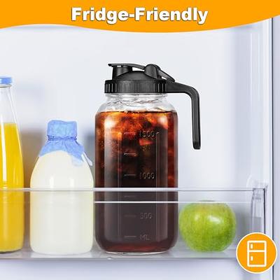 hjn Glass Water Pitcher with Wood Lid Water Carafe with Handle - Fridge  Glass Jug for Hot/Cold Water & Iced Tea Beverage, juice