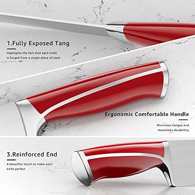 Emojoy Knife Set, 15-Piece Kitchen Knife Set with Block Wooden, Red Handle  for Chef Knife Set, Kitchen Knives Sharpener and Scissors German Stainless  Steel