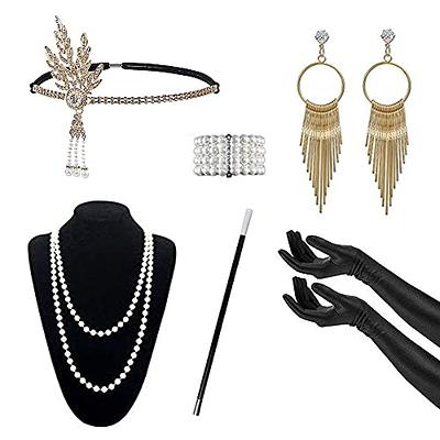 HOTBEST 5PCS 1920s Accessories Flapper Costume for Women Headpiece Prop  Smoking Rod Necklace Gloes Party Accessories Great Gatsby Costume Set