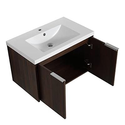 NUTTUTO 16 Bathroom Vanity Cabinet with Sink Combo, Perfect Wall Mounted  for Small Space Saver Organizer, Walnut