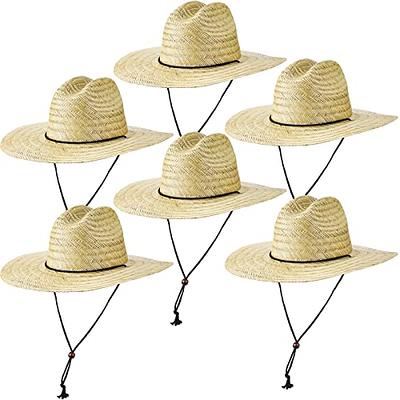 Funtery 12 Pack Men's Straw Sun Hat Summer Large Brim Beach Hat Farmer Sun Protection Straw Hat with Lanyard