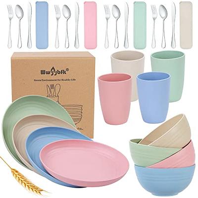 4 Pcs Travel Utensils with Case - Wheat Straw Dinnerware Sets