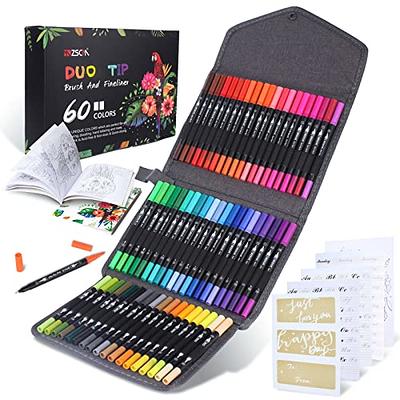 Dual Brush Marker Pens for Coloring,24 Colored Markers,Fine Point and Brush  Tip Art Markers for Kids Adult Coloring Books Bullet Journals Planners,Note  Taking Coloring Writing