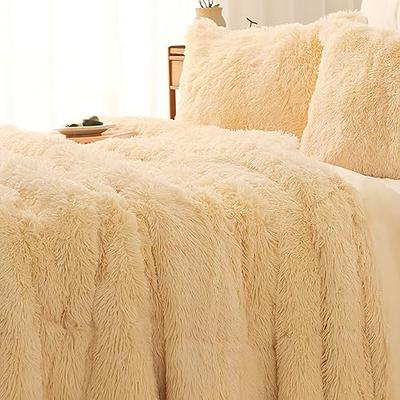 AETVRNI 3 PCS Shaggy Comforter Bedding Set King Fluffy Comforter Cover Long  Faux Fur Luxury Ultra Soft Cozy Plush Plain Color Duvet Cover Set Without