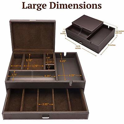 Mens Watch Box Leather Valet Tray - Bedside Table Organizer, Men's